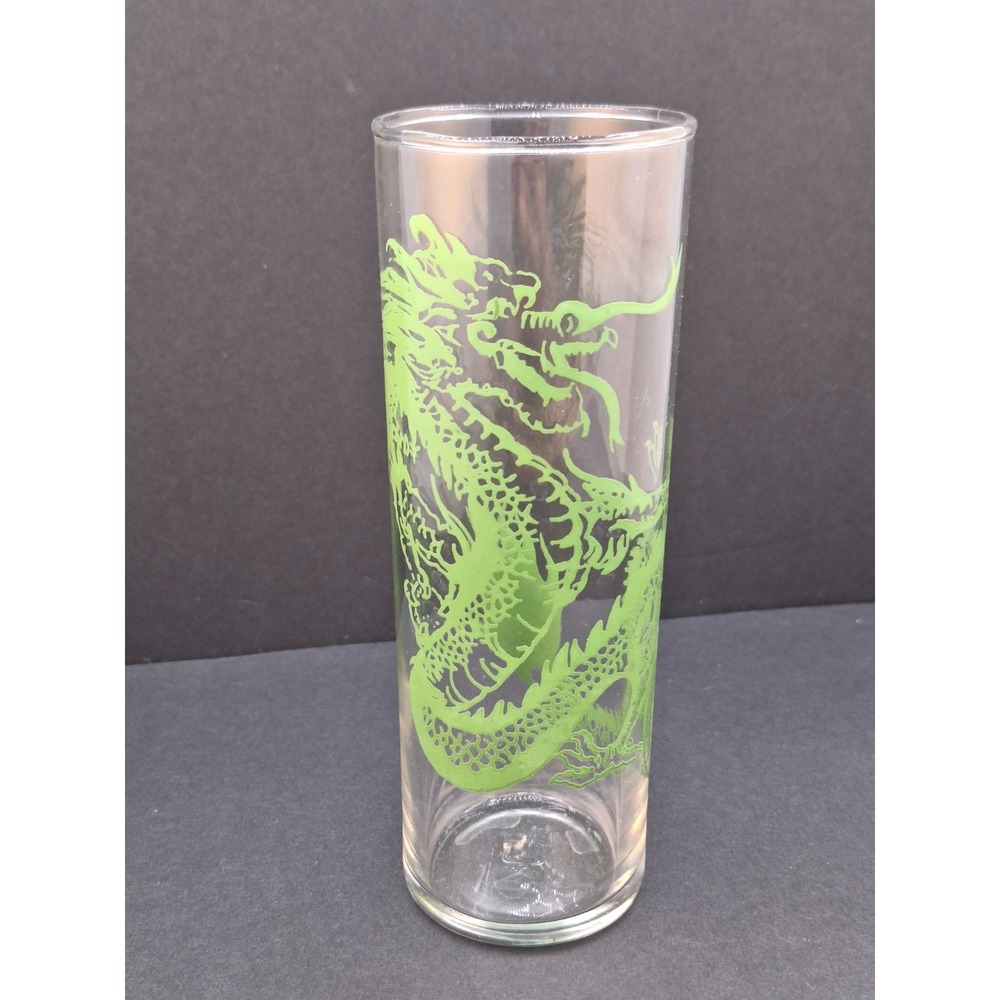 Clear Glass Green‎ Dragon Glass Cup Tumbler 6.75" X 2.5" Vase Decor